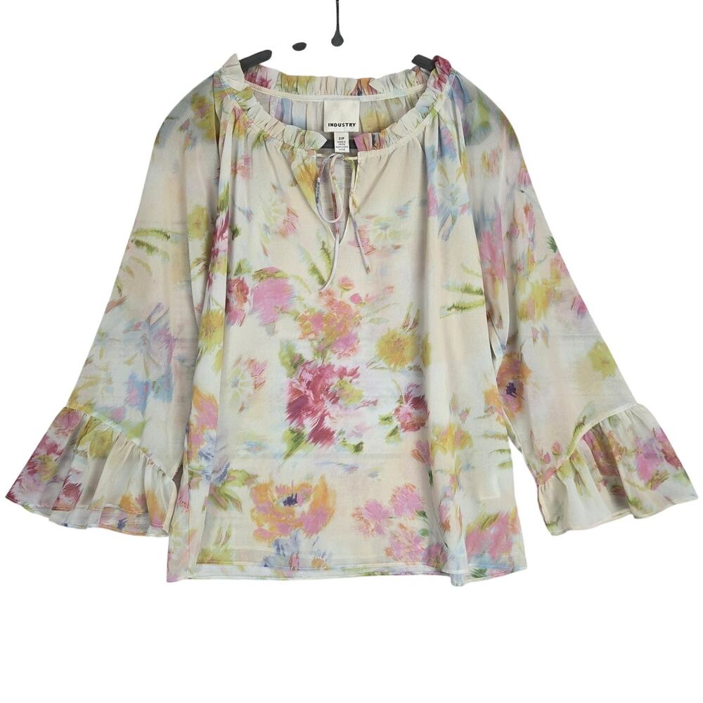 Industry Republic Sheer Flutter Sleeve Blouse S Pastel Watercolor Fairy Coquette
